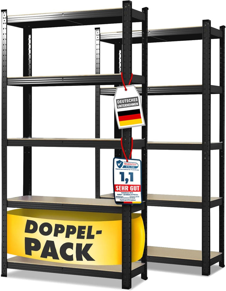 Floordirekt Schwerlastregal, 2er Set, schwarz 150 x 75 x 30 cm Steckregal, Kellerregal, Lagerregal,