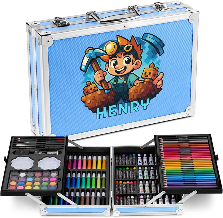 Maverton personalisiertes Kunstset für Kinder - 118-teilig Malkoffer - Buntstifte Koffer Set - Gesch
