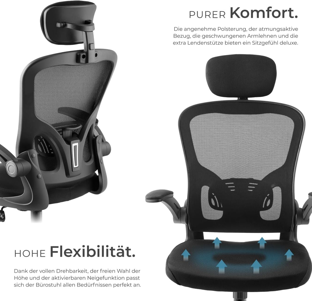 tectake® gepolsterter Gaming PC Bürostuhl, ergonomischer Stuhl mit Lendenwirbelstütze, Office Chair,