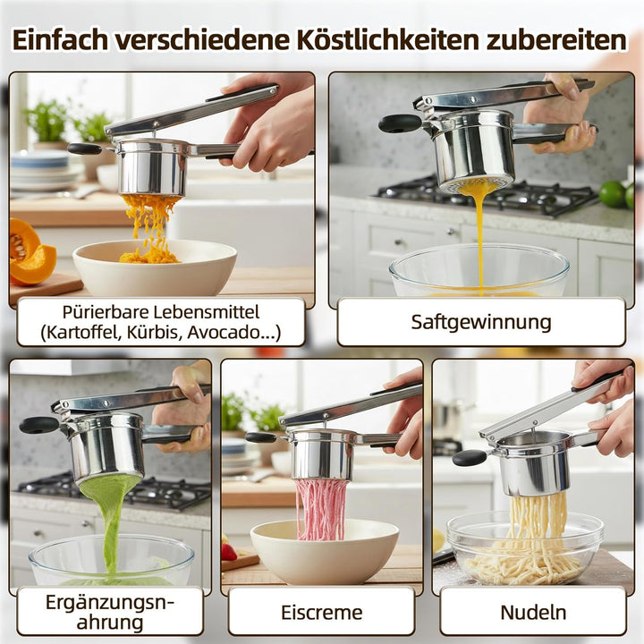 Kartoffelpresse Edelstahl, Spätzlepresse mit 4 Austauschbaren Spätzlesieb in Verschiedene Porengröss