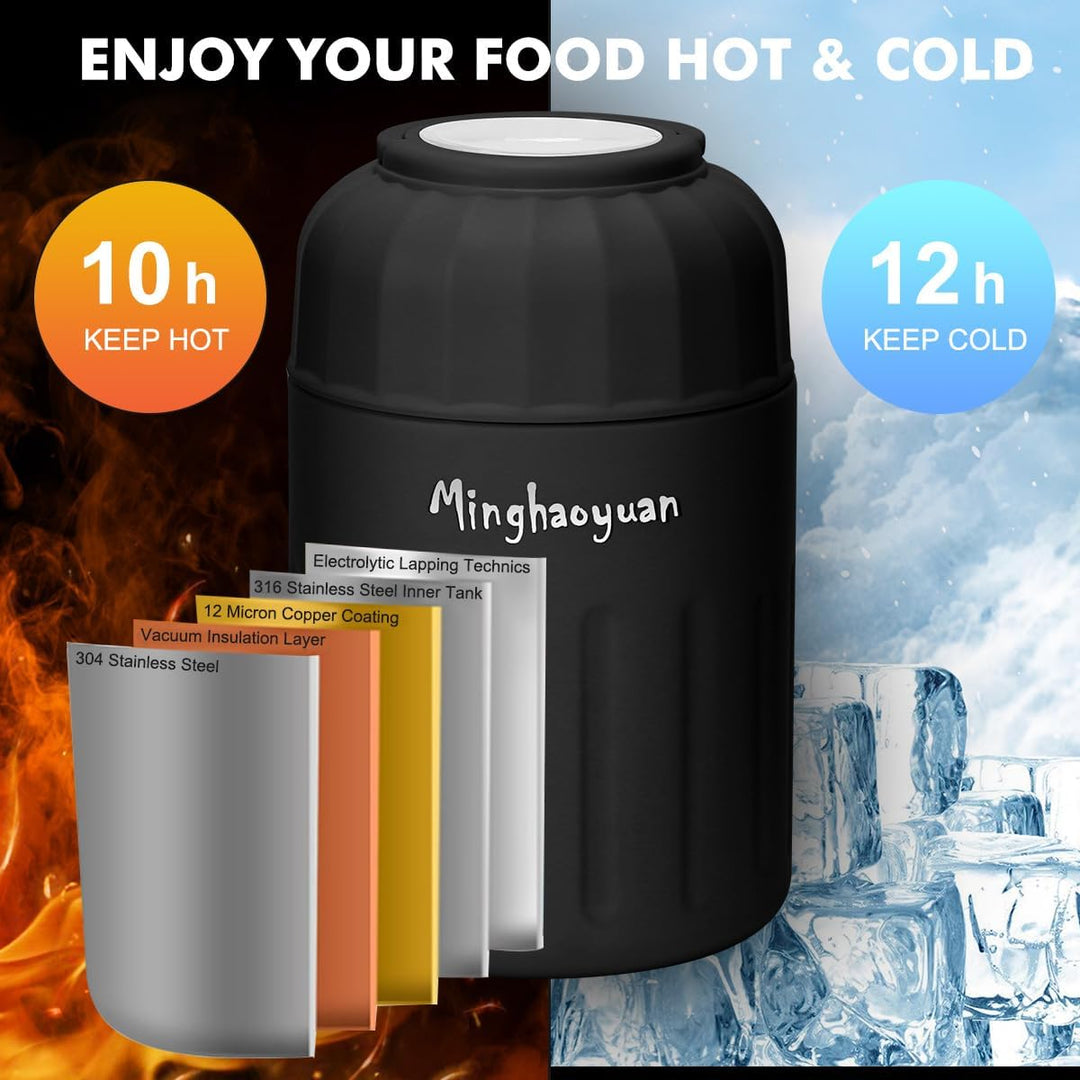 Thermobehälter für Essen, 600ml Edelstahl Thermobecher Essen mit Löffel, 100% auslaufsicher, Warmhal