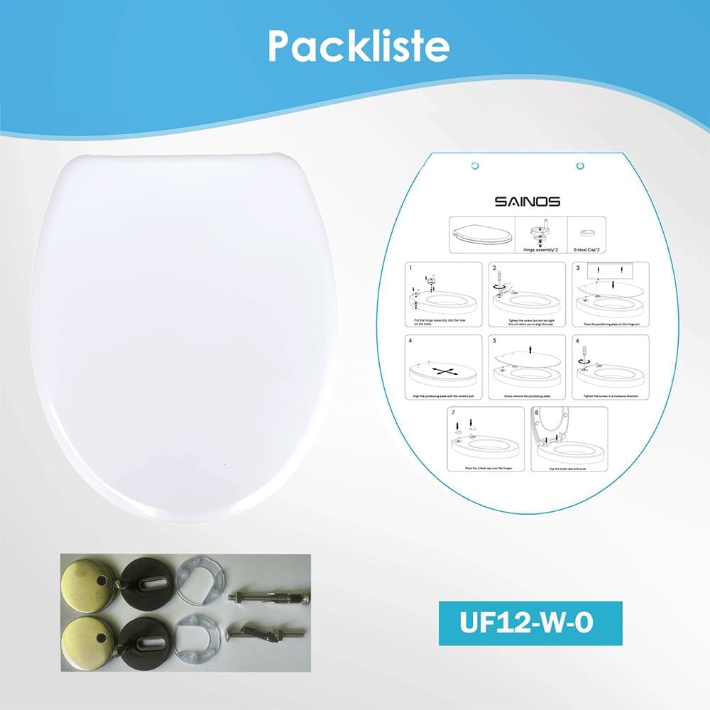 Duroplast WC-Sitz O-Form mit Absenkautomatik, Edelstahlscharnier, One-Touch-Schnellverschluss und ei