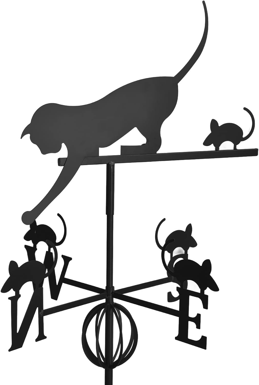 Windfahne, Exquisite Katzenmaus Mehrzweck-Wetterfahne Schmiedeeisen mit Bodeneinführungsstange für A
