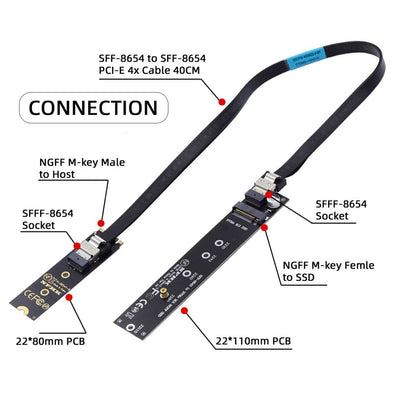 chenyang CY M.2 NVME NGFF M-Key SSD Stecker auf Buchse Verlängerungskabel 40cm mit SFF-8654 Steckera