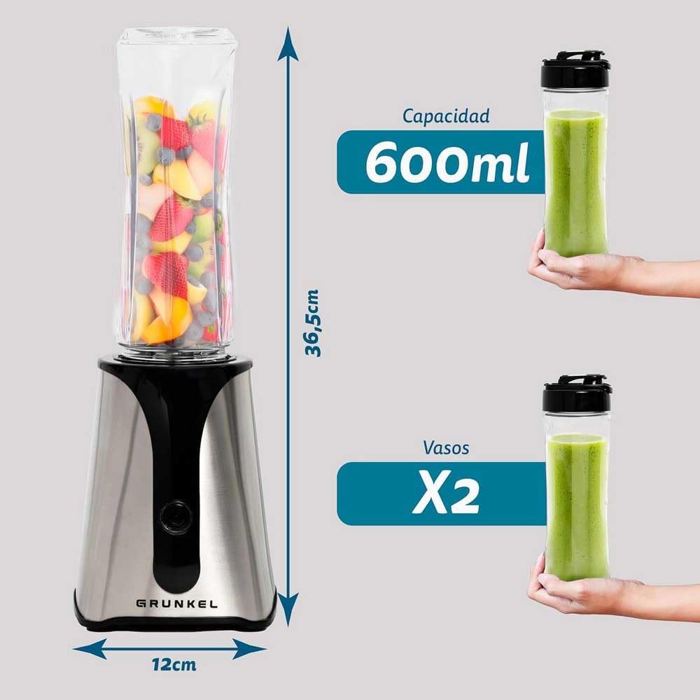 GRUNKEL BAT-350 SMOOTH SS tragbarer Standmixer, 350 W, mit Edelstahlklingen, Fassungsvermögen 600 ml