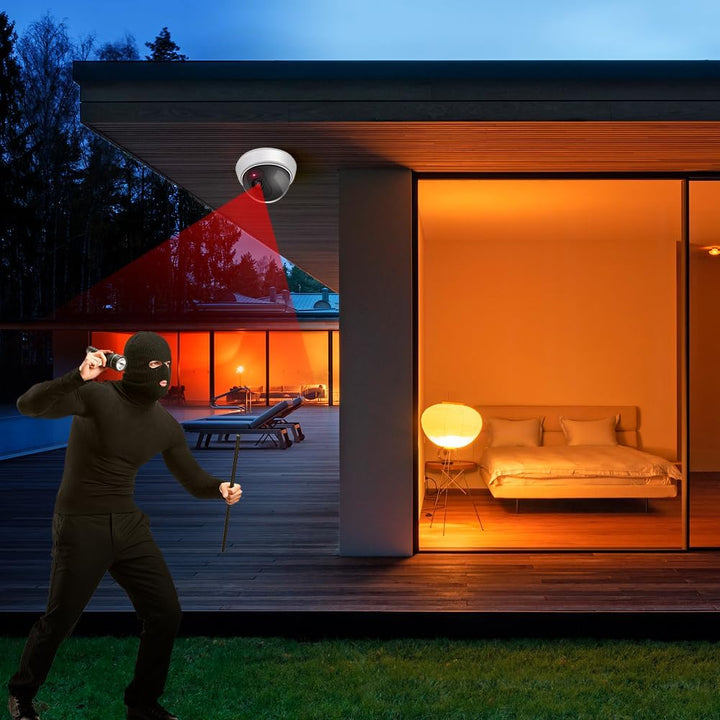 ERWEY Kamera Attrappe mit Objektiv und Rotem LED Licht für Wand und Decke, Videoüberwachung Warensic