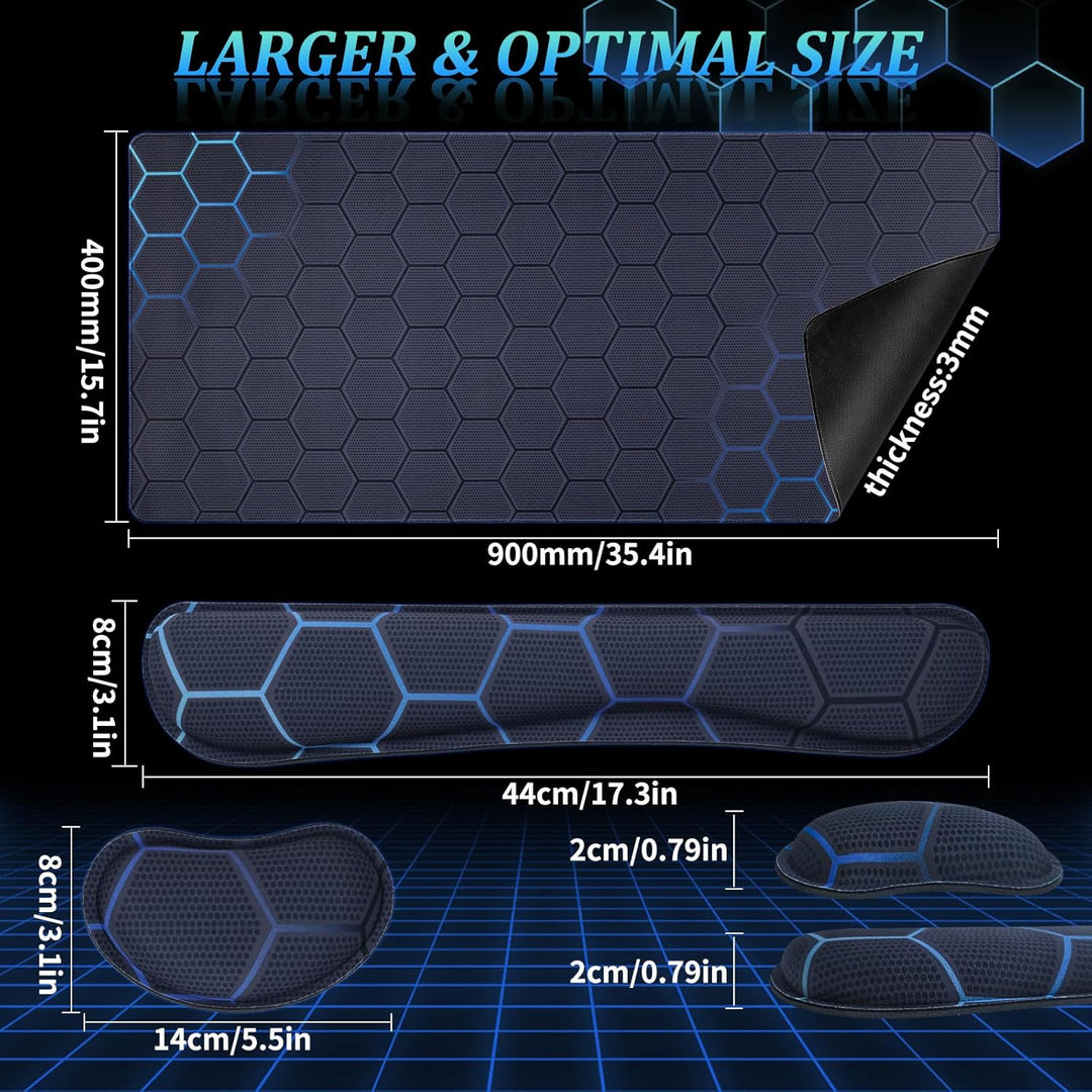 Niviy Gaming Mauspad 900x400mm mit Handauflage,Memory Foam Mousepad Ergonomisches Tastaturpad,Geomet