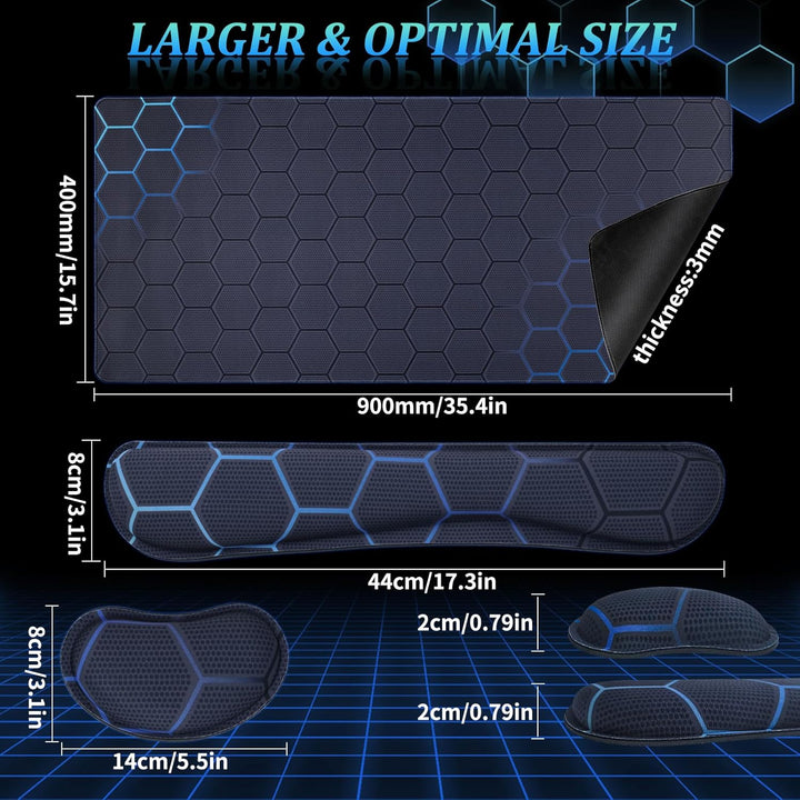 Niviy Gaming Mauspad 900x400mm mit Handauflage,Memory Foam Mousepad Ergonomisches Tastaturpad,Geomet