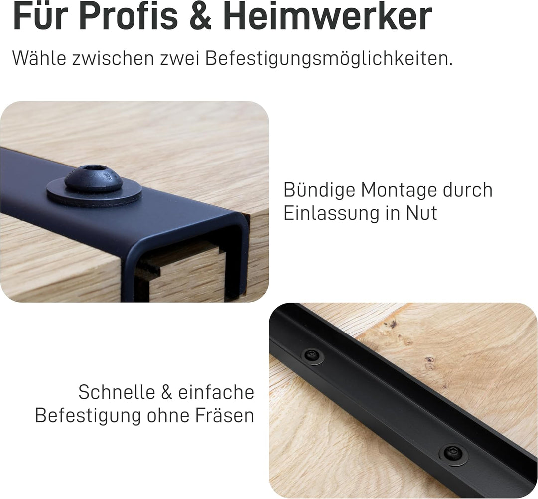 3x Gratleiste U-FORM massiver Unterzug für Tischplatten, Tischbeschlag, Unterstützungsunterzug, Vers