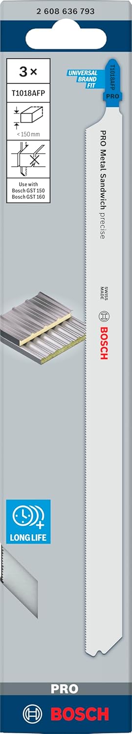 Bosch 3x PRO Metal Sandwich precise T1018AFP Stichsägeblatt (für Sandwich-Metall, Sandwich-Metall, L