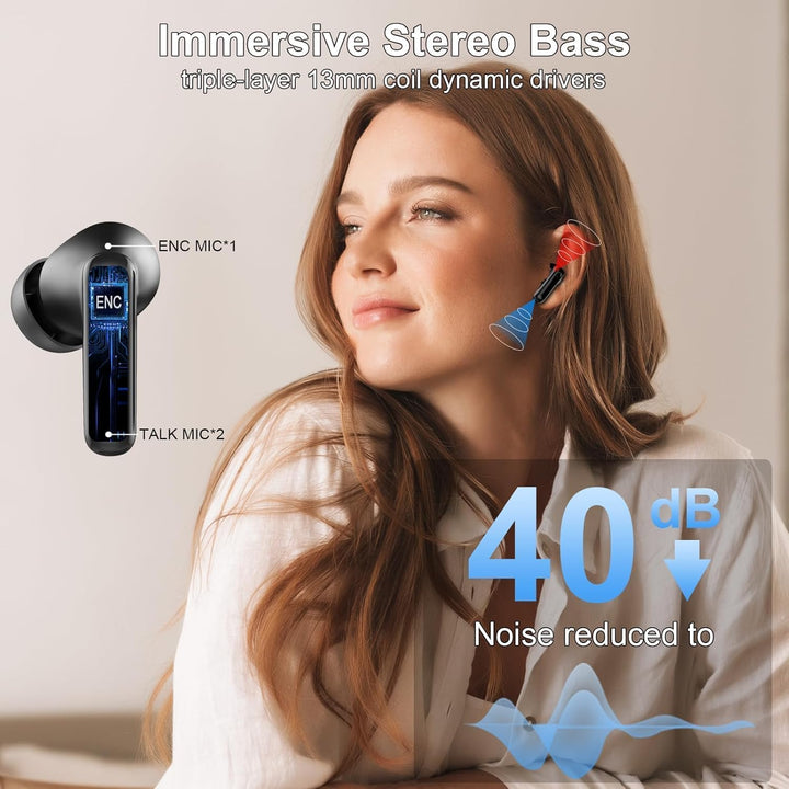 2026 Bluetooth Kopfhörer, Kopfhörer Kabellos Bluetooth 5.4 HiFi Stereo, Ohrhörer mit LED Anzeige, 50