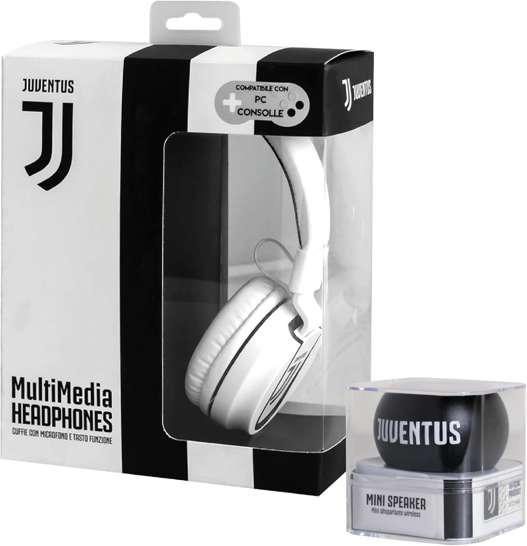 TECHMADE Juventus On-Ear-Kopfhörer mit Mikrofon und AUX-Kabel – zusammenklappbares Design Weiss/Schw
