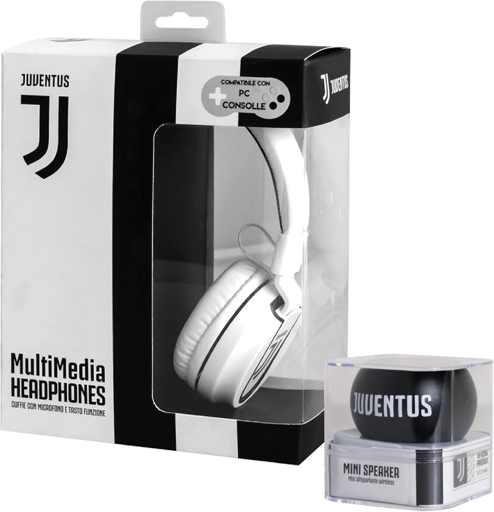TECHMADE Juventus On-Ear-Kopfhörer mit Mikrofon und AUX-Kabel – zusammenklappbares Design Weiss/Schw