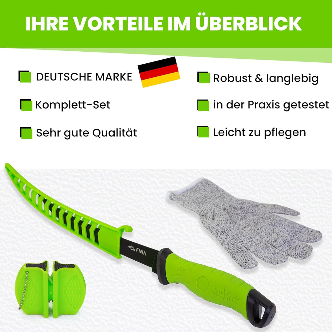 FINN Outdoors Filetiermesser Set Edelstahl Angelmesser, Fischmesser, Ausbeinmesser mit 2in1 Messersc
