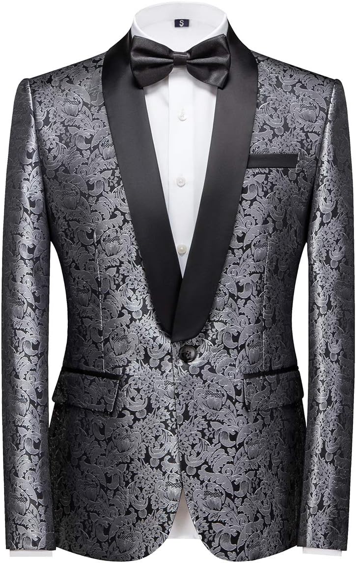 Sliktaa Anzug Herren 3-Teillig mit Schalkragen Muster Hochzeit Formell Business Smoking Jacke Weste