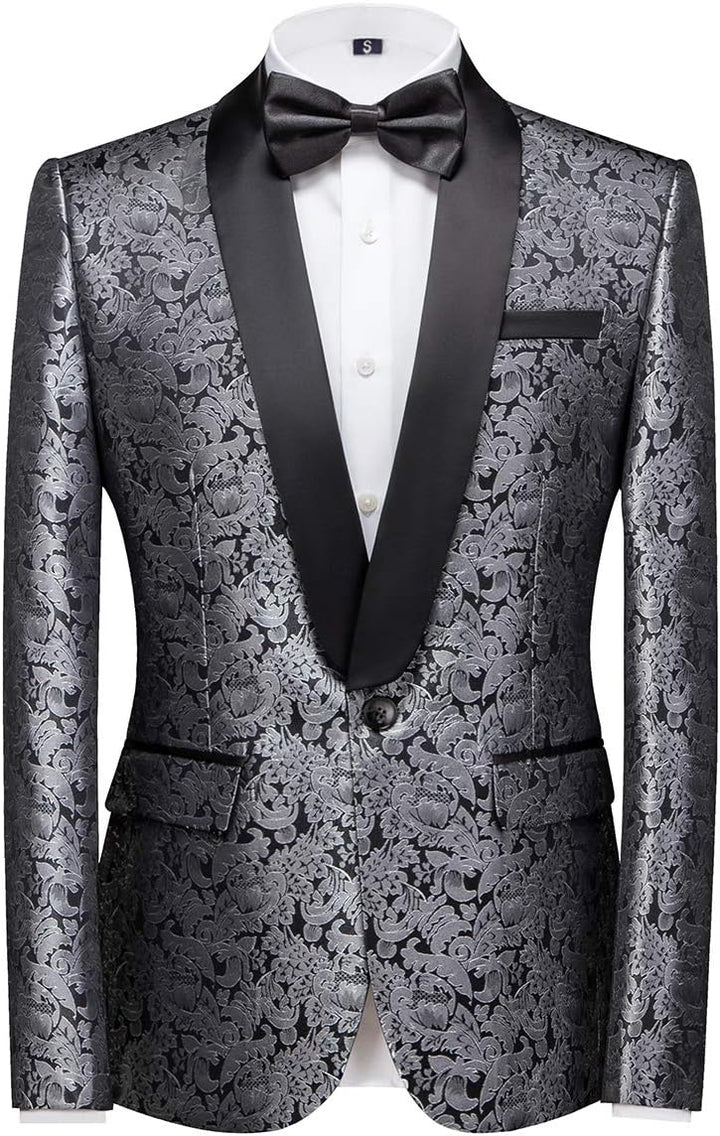 Sliktaa Anzug Herren 3-Teillig mit Schalkragen Muster Hochzeit Formell Business Smoking Jacke Weste
