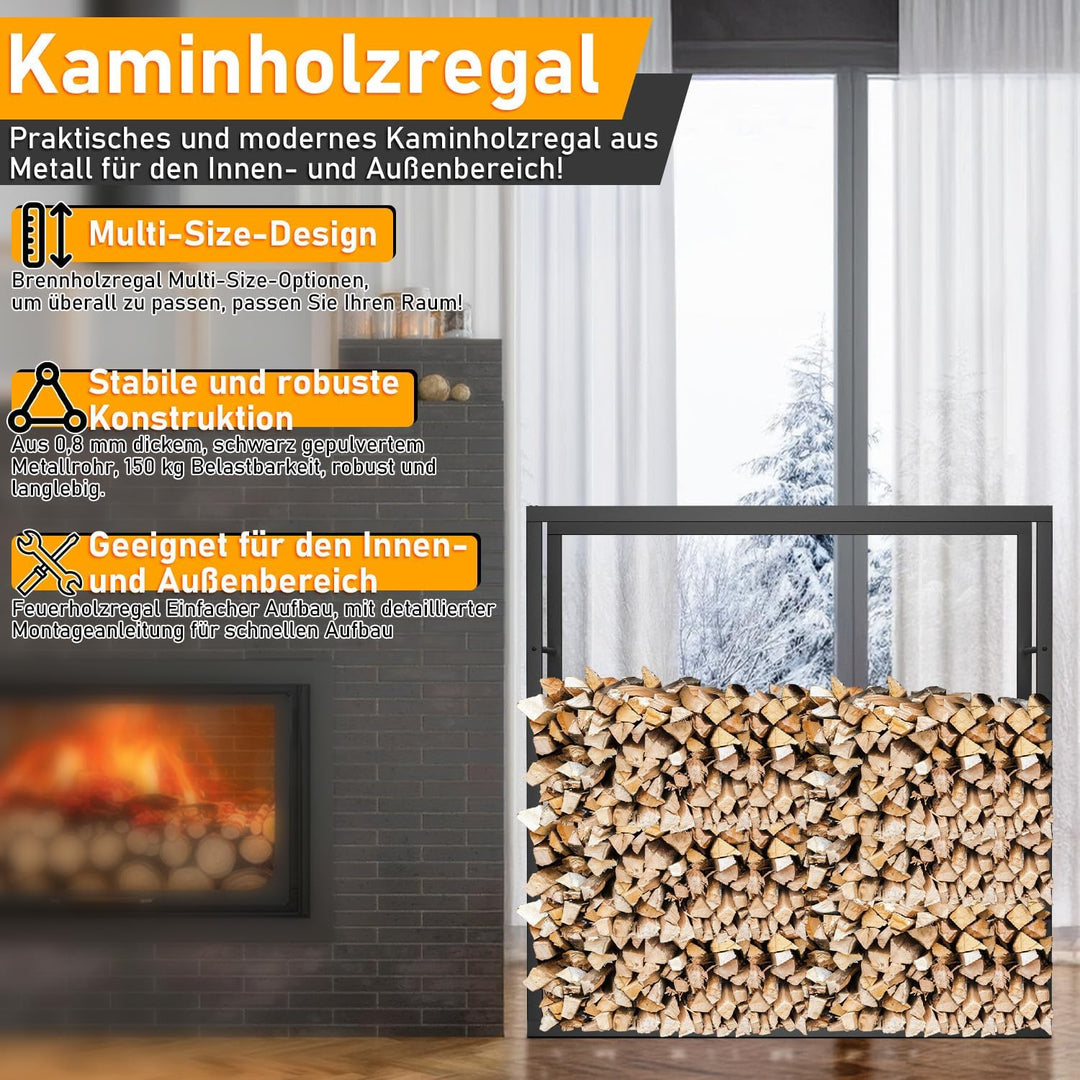 Ikodm kaminholzregal Innen und Aussen, Metall Brennholzregal aussen 100 x 25 x 100CM, Holzstapelhilf