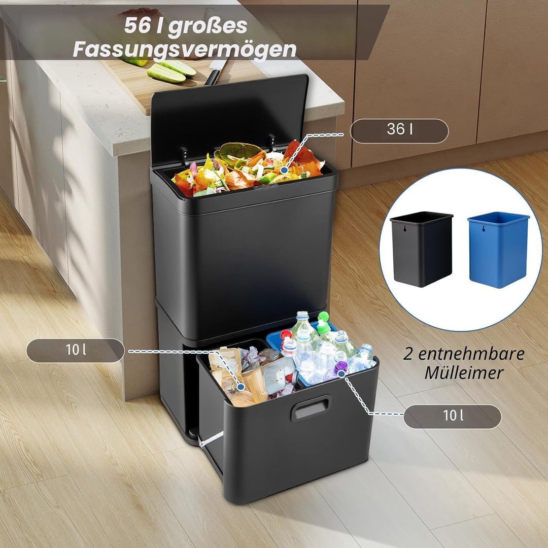 LIFEZEAL 56 L Mülleimer, Elektrischer Abfalleimer mit Sensor, Küchenabfalleimer Edelstahl mit Deckel