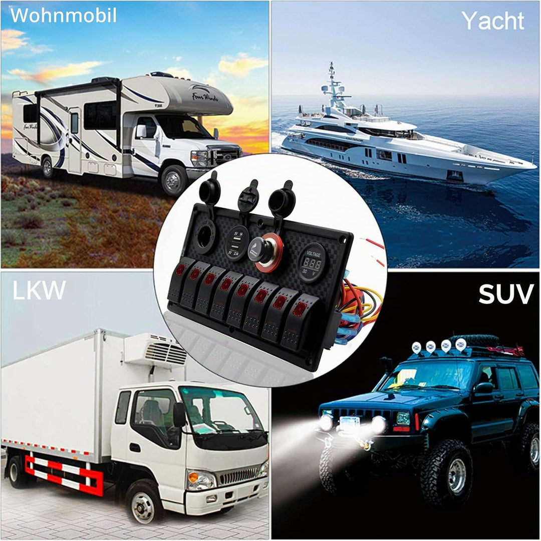KAOLALI 12V/24V Schalter Panel Boot 8 Schaltern Kippschalter Panel Boote Zigarettenanzünder 12 V 3,1