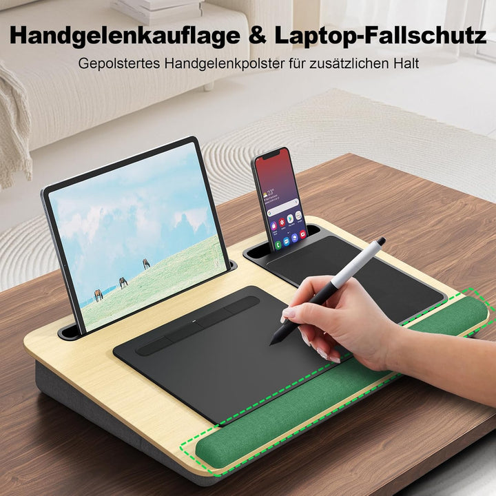 Laptopkissen für Bett mit Kissen, PUTORSEN Laptop Kissen Mausunterlage Passen bis zu 17,3 Zoll Noteb