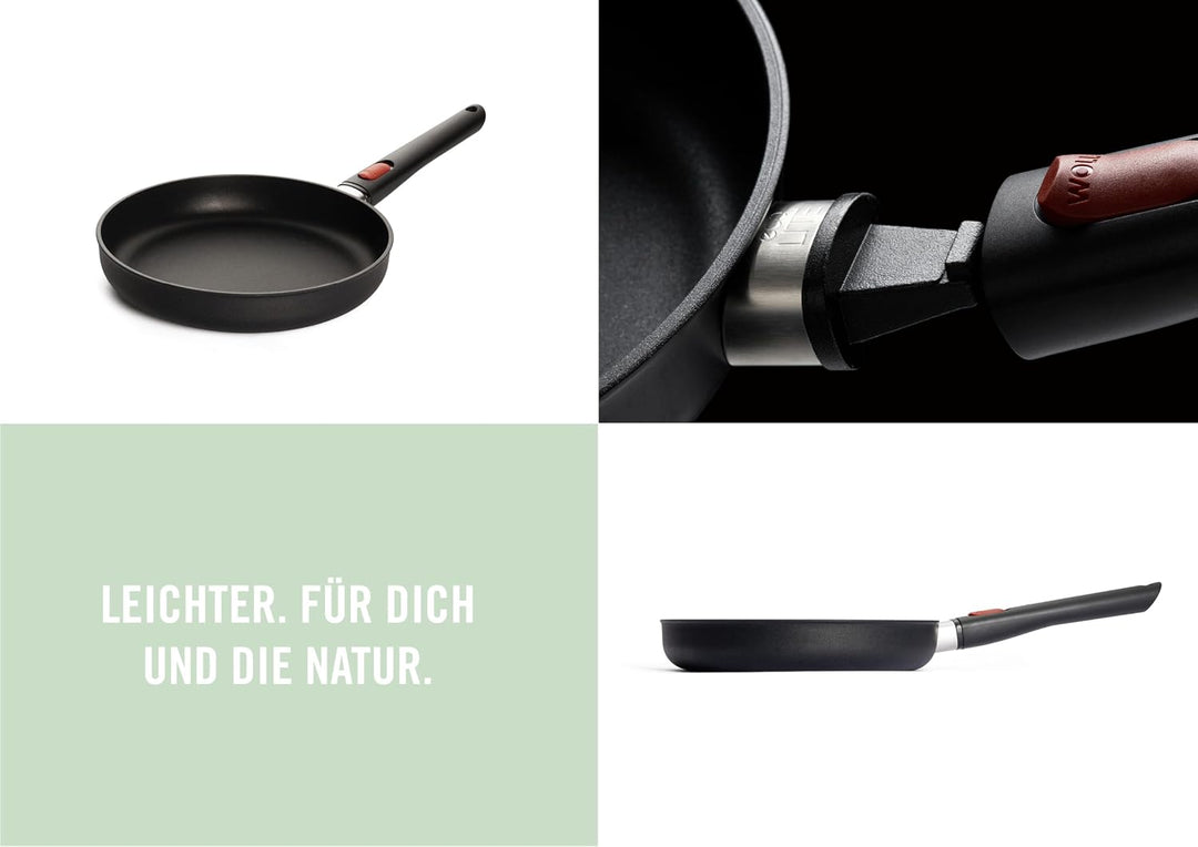 Woll Eco Lite QXR Flachpfanne - Induktiv - Ø 24 cm, 5 cm hoch, mit abnehmbarem Stiel - Geeignet für