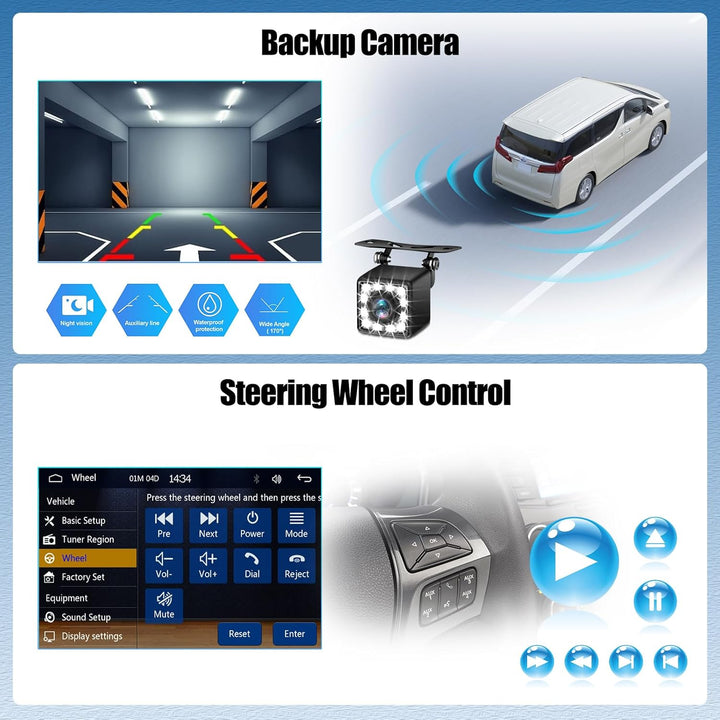 CAMECHO Autoradio 1 Din Wireless CarPlay mit 6 Zoll Bildschirm Android Auto Radio Touchscreen mit Bl