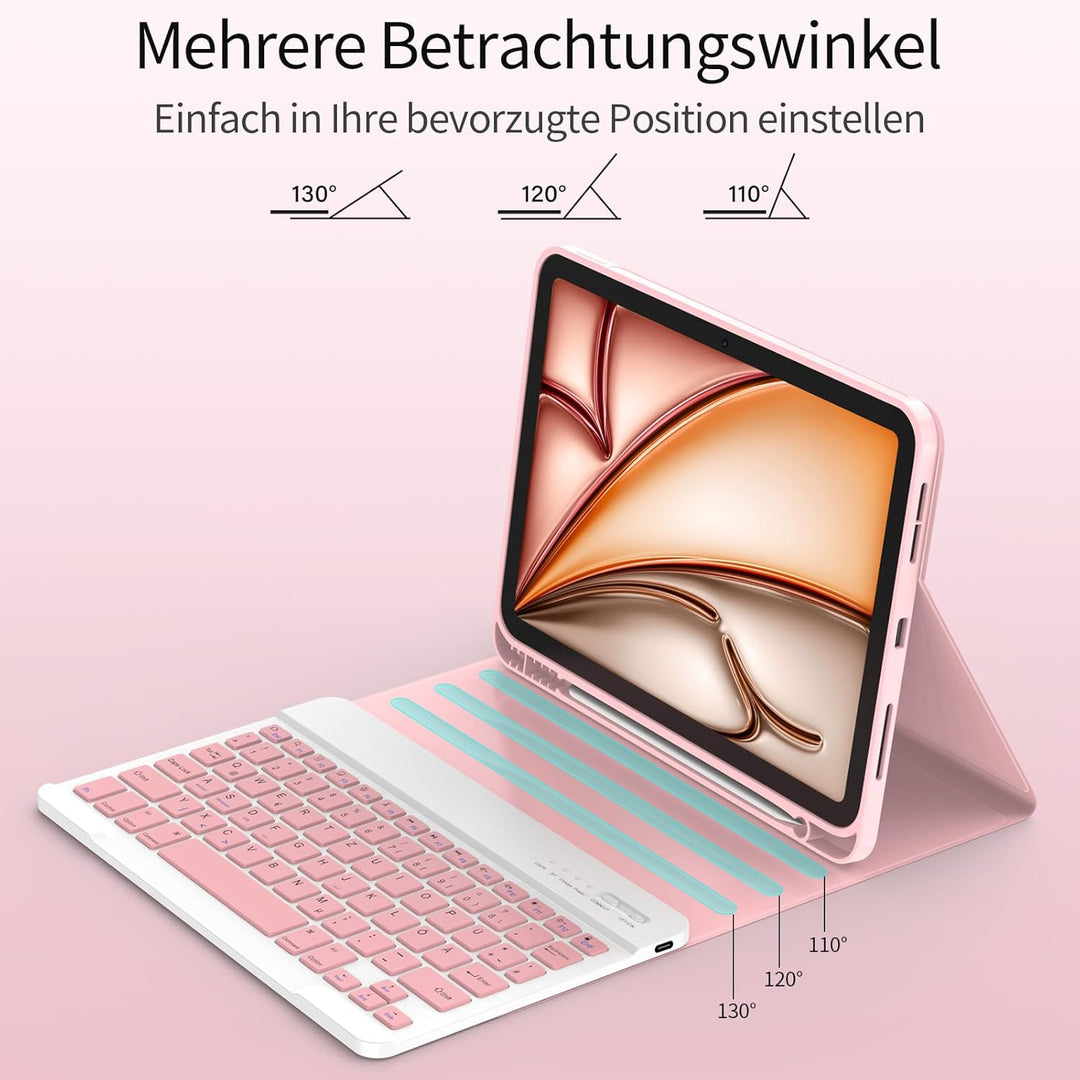 TQQ Hülle mit Tastatur für iPad Air 11 Zoll M3/M2 (2025/2024), Air 5/4 Gen, Abnehmbare Kabellose Blu