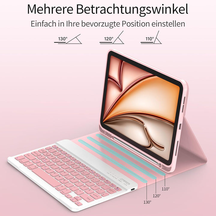 TQQ Hülle mit Tastatur für iPad Air 11 Zoll M3/M2 (2025/2024), Air 5/4 Gen, Abnehmbare Kabellose Blu