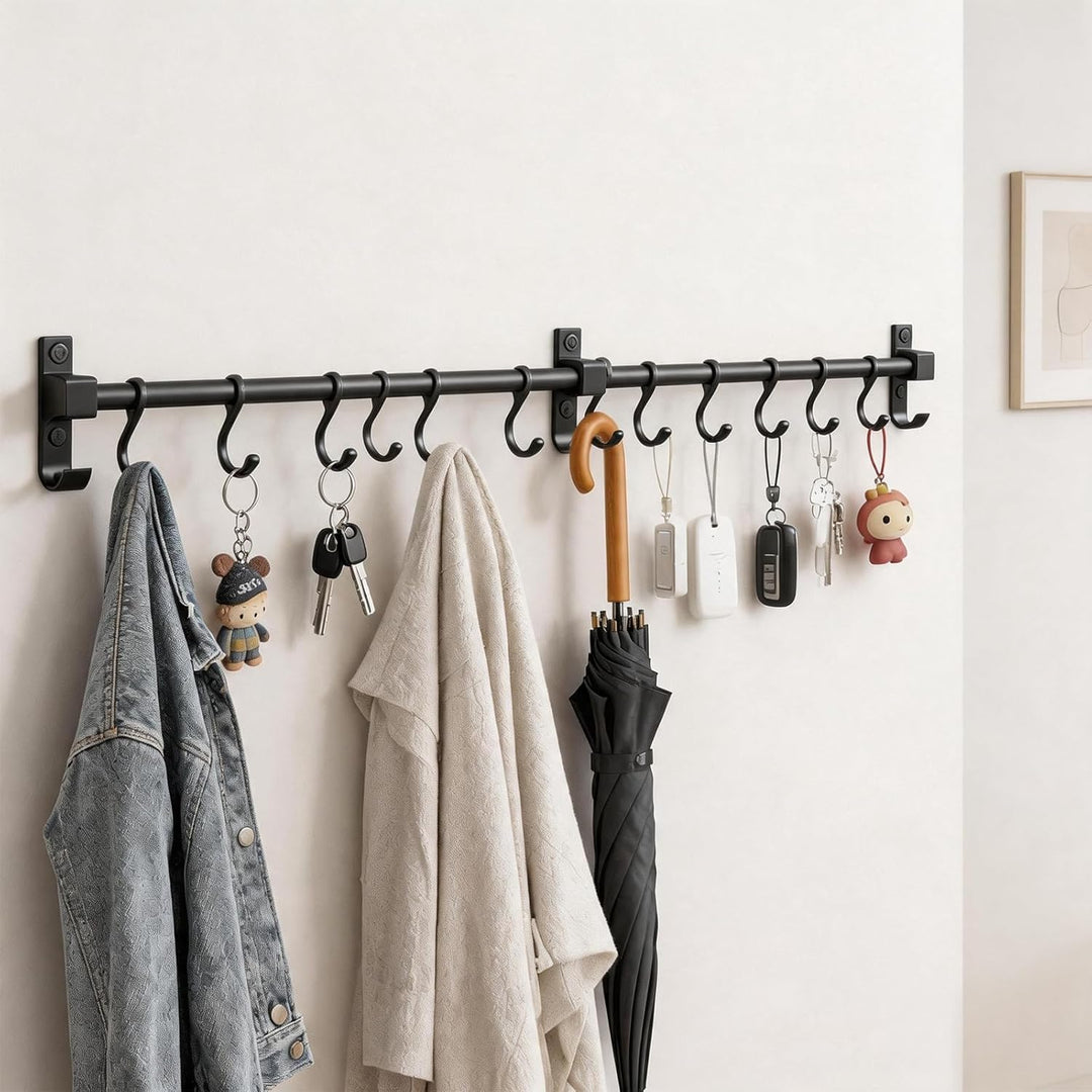 Hakenleiste Küche 80 cm, Aluminium Hängeleiste Küche, Stange für Küchenutensilien mit Beweglichen Ha