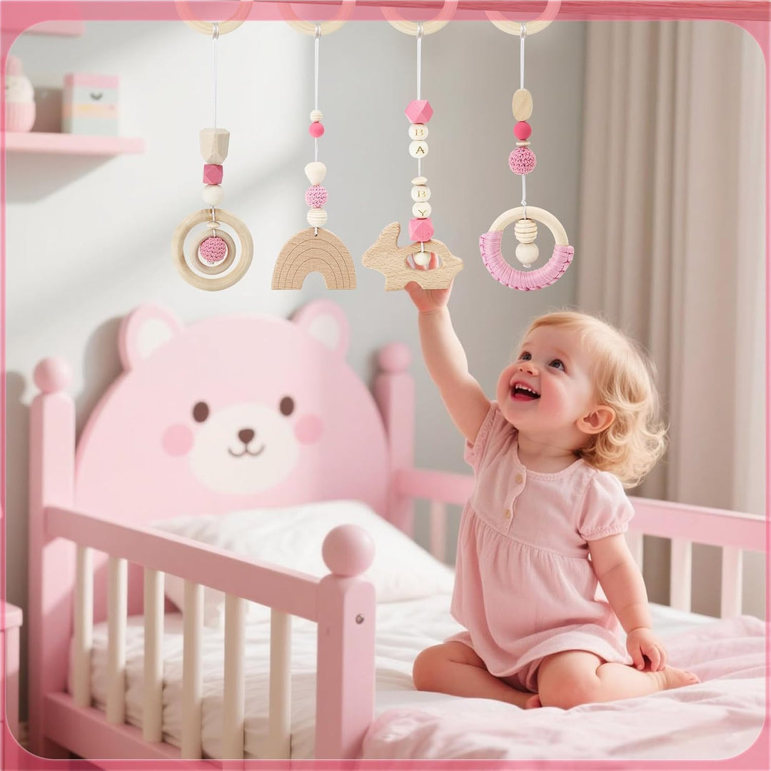 BINYI Spielbogen Baby Spielzeug ab 0 Monate Spielbögen Baby Gym Anhänger Holz 4 Stück Spielebogen Ba
