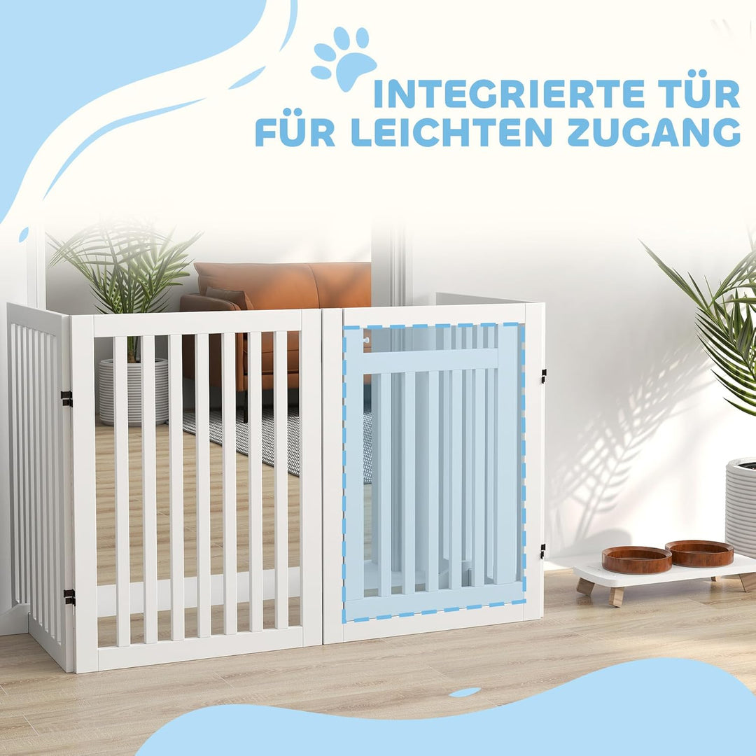 PawHut Absperrgitter Hund Freistehendes Treppengitter mit Füssen Holz 240 x 81 cm Hundegitter Schutz
