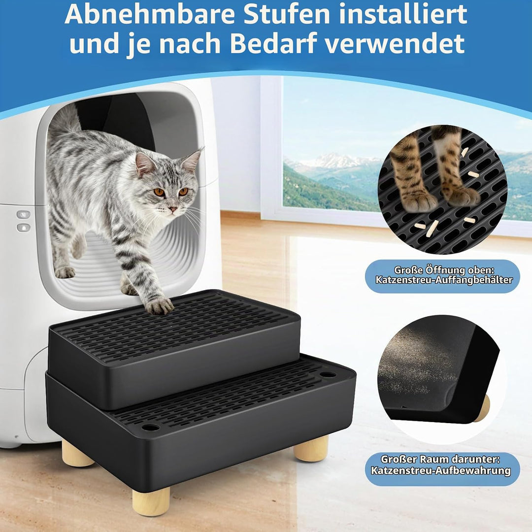 Verstellbare 2-stufige Katzentoilettenrampe, Katzen Treppen &amp; Stufen mit Holzfüsse Filterfunktion, l