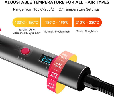 Lockenstab und Glätteisen 2 in 1, Nano-Titan-Beschichtung, Curler Iron mit LCD Display, 27 Einstellb