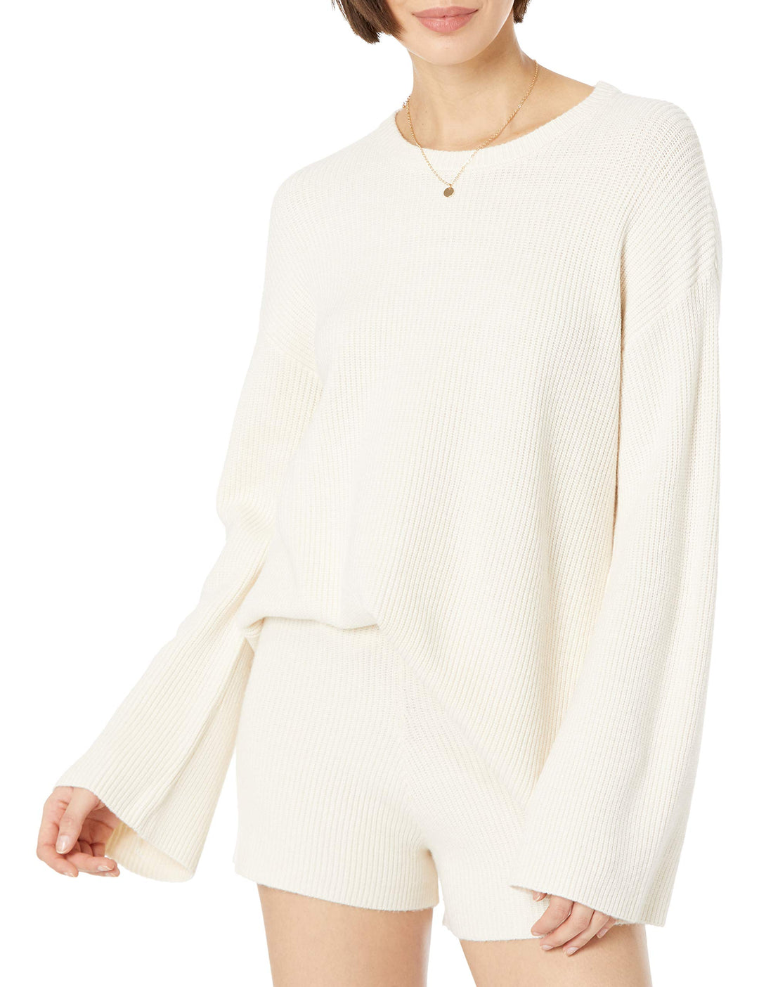 The Drop Rippstrick-Pullover Alice für Damen, Rundhalsausschnitt, geschlitzte Rückseite M Whisper Wh