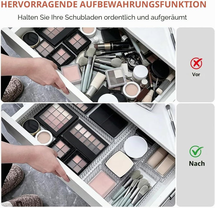 12 Stück Schminktisch Organizer Schubladen Rutschfest,4 Grössen,Acrylic Makeup Organizer Drawer Schu