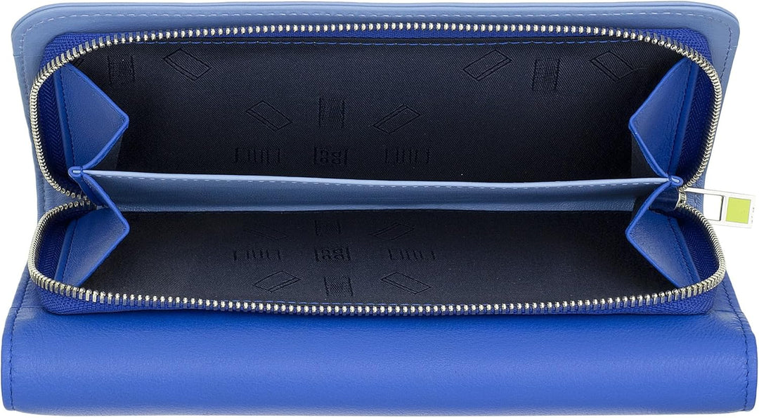 DuDu Damen Portemonnaie aus echtem Leder, RFID-geschützt, Brieftasche mit Reissverschluss, mehrere F