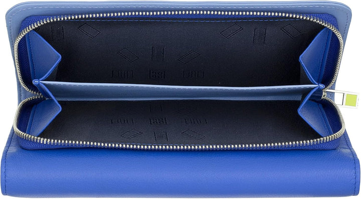 DuDu Damen Portemonnaie aus echtem Leder, RFID-geschützt, Brieftasche mit Reissverschluss, mehrere F