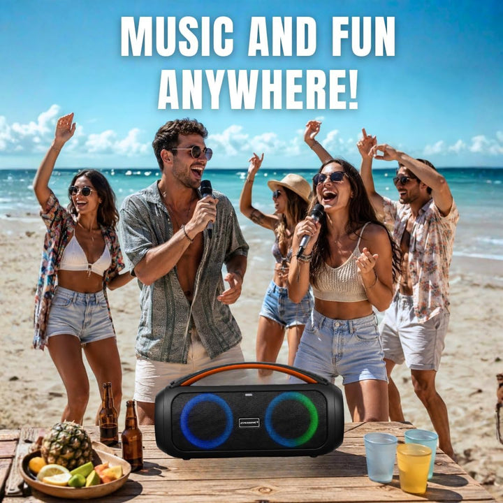DYNASONIC D93 Tragbarer Bluetooth Lautsprecher IPX7. Kabelloser Outdoor-Lautsprecher. Stereoanlage.