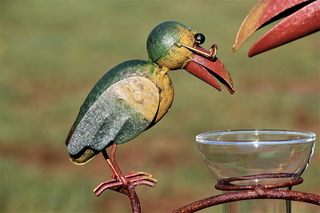 Unbekannt Regenmesser Gartenstecker Rabenpaar Vogel Metall Glas Bunt H 136 cm°