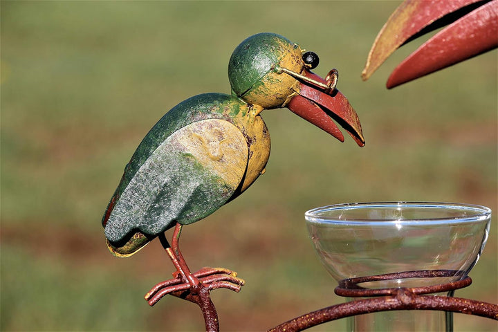 Unbekannt Regenmesser Gartenstecker Rabenpaar Vogel Metall Glas Bunt H 136 cm°