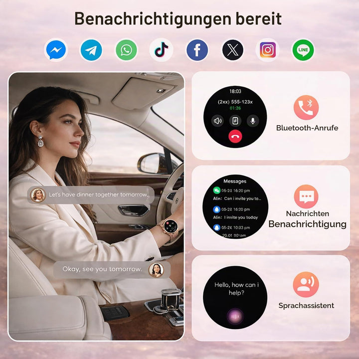 Smartwatch Damen Rund, 1,27" HD Smart Watch mit Telefonfunktion, 120+ Sportmodi, IP68 Wasserdicht Fi