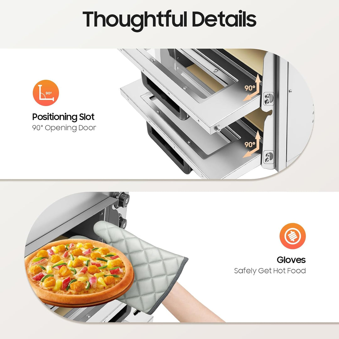 3000W Doppellagig Mini Pizzaofen Elektrisch,Kommerzieller Pizza Backofen mit Zeitschaltfunktion und