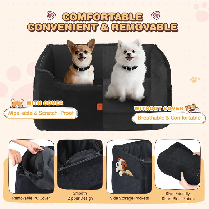 Hunde Autositz für Mittlere/Grosse, Abnehmbarer und Waschbarer Sitzerhöher Hundebett Auto mit Wasser