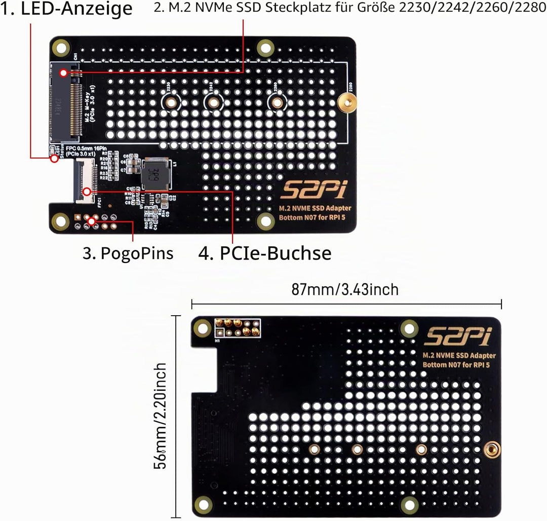GeeekPi N07 M.2 PCIe to NVMe Bottom SSD Pip PCIe Peripheral Board for Raspberry Pi 5,Support M.2 Key