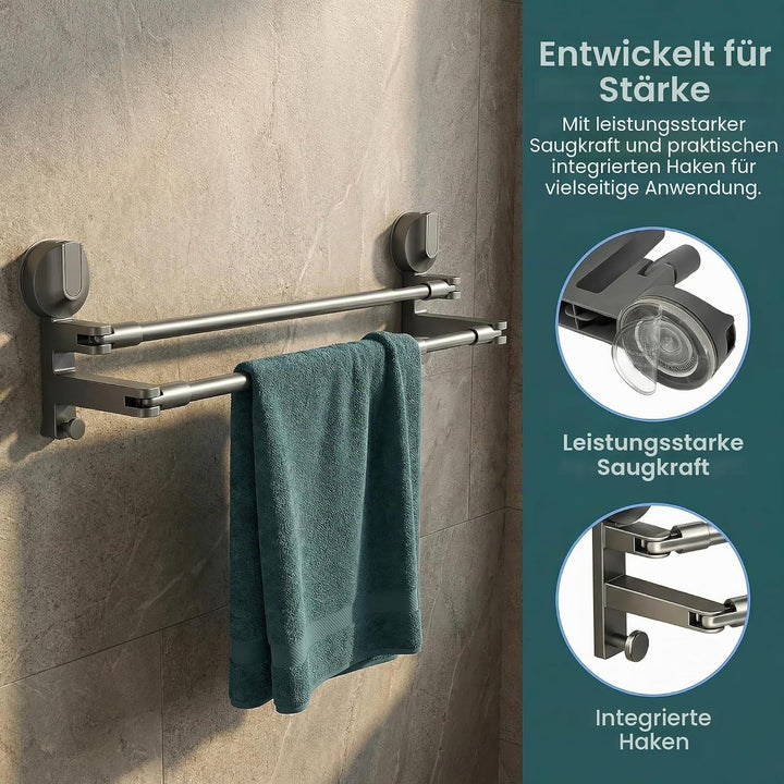 Handtuchhalter Saugnapf ohne Bohren Ausziehbare Handtuchstange Doppelt 49-84cm Verstellbare Länge 18