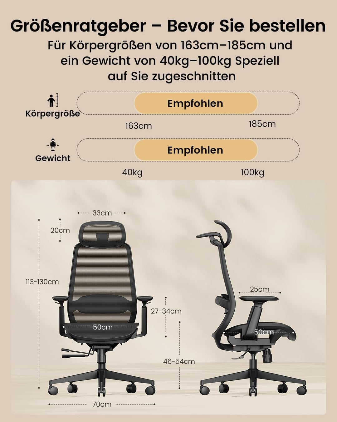 ProtoArc EC200 Pro Ergonomisch Netz-Bürostuhl mit Verstellbarer Sitztiefe