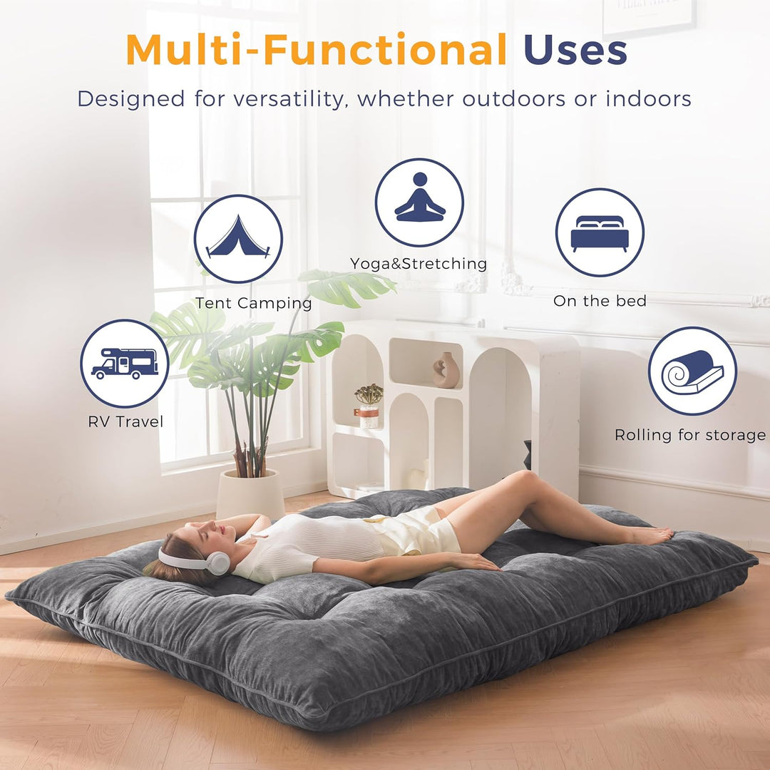 MAXYOYO Futon Matratze, Chenille-Stoff, 15cm Dick Bodenmatratze Verwendbar als Schlafsofa, Geknöpft