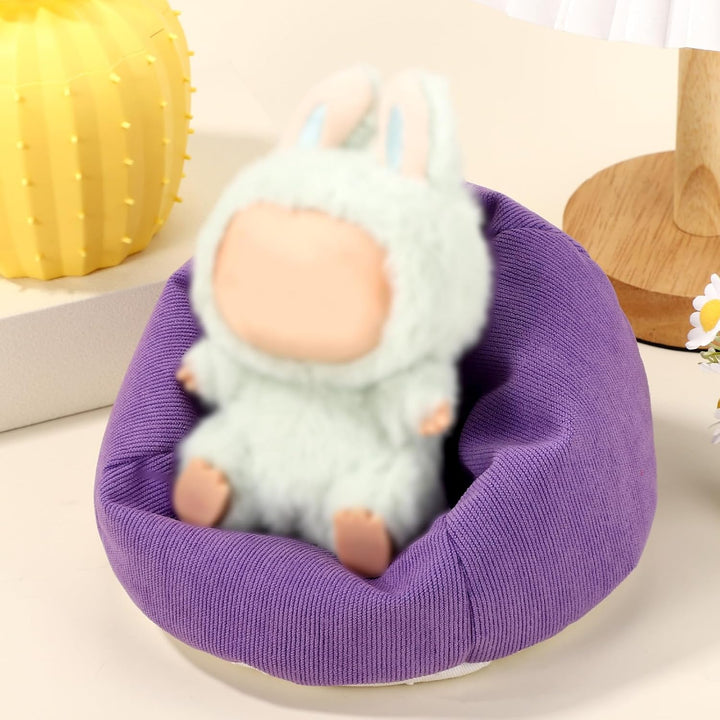 Mini Sitzsackstuhl für Puppensitz, Lila Weiches Mini Sofa mit Kissen Puppenanzeige Couch Miniaturmöb