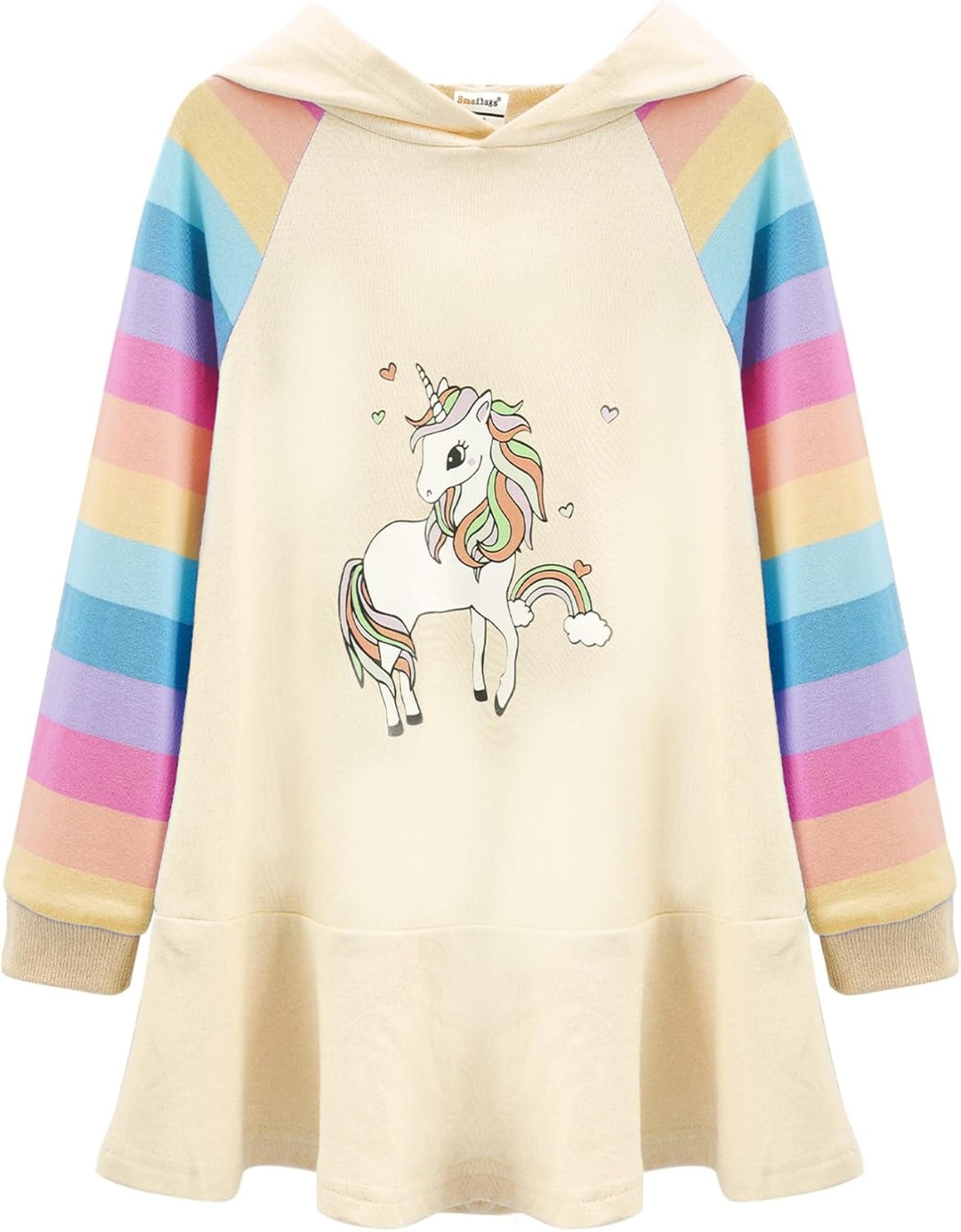 TiaoBug Mädchen Kapuzenpullover Langarm Sweatkleid mit Kapuze Einhörner Aufdruck Hoodie Cartoon Top