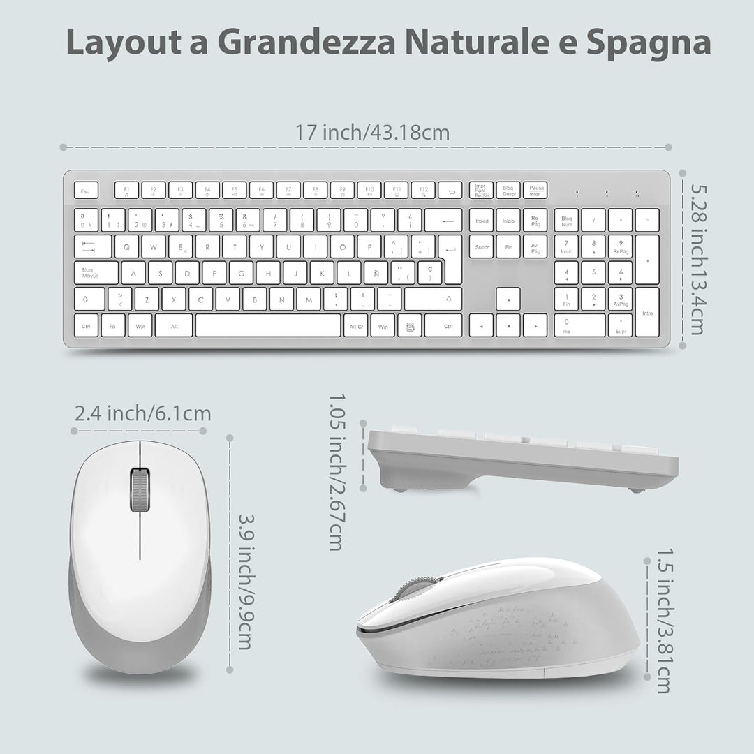 LeadsaiL Kabellose Tastatur und Maus, kabellose Tastatur und Maus, ergonomisch, Spanisch, QWERTY, vo